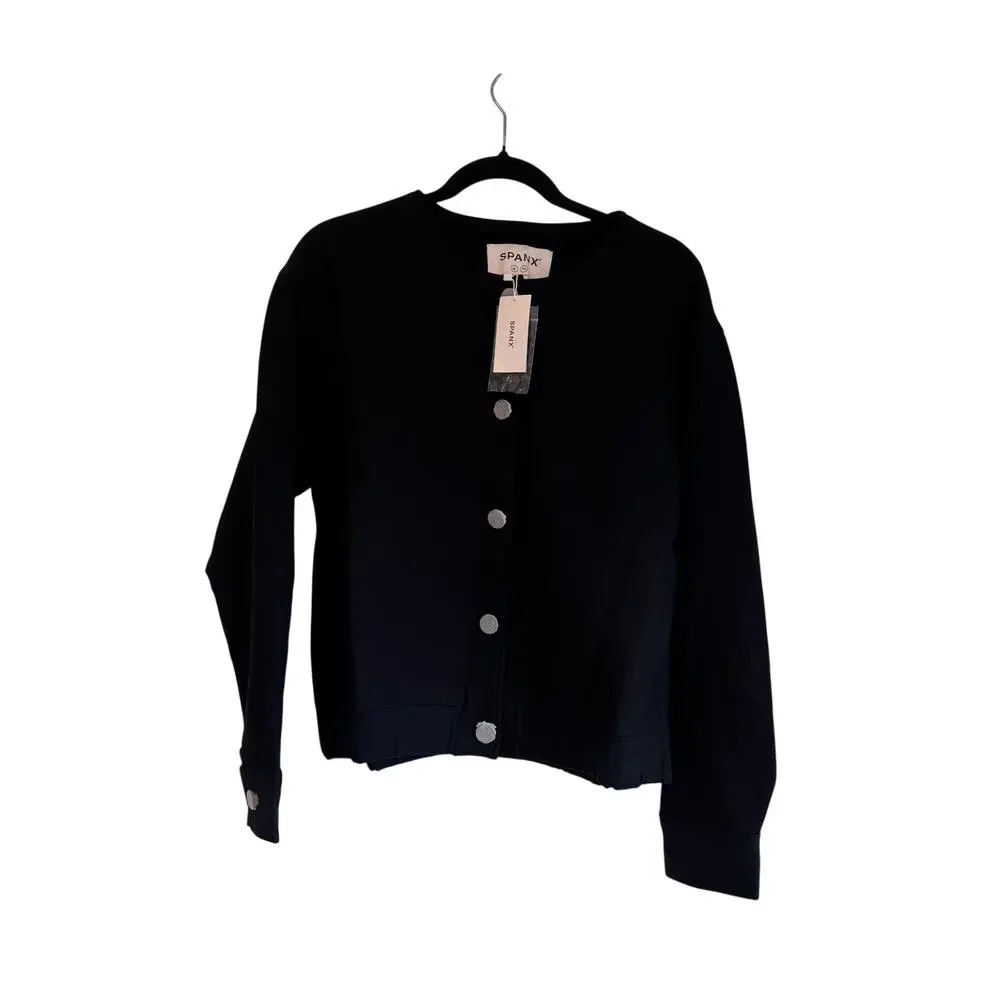 Spanx Women's Ponte Bomber Jacket Long Sleeve Classic Black Size XL NWT